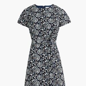 J.Crew Factory Short sleeve belted suiting dress, color Navy marine